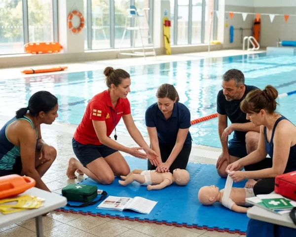 Práctica de reanimación cardiopulmonar en bebés durante un curso de socorrismo
