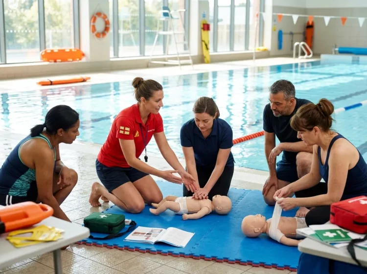 Práctica de reanimación cardiopulmonar en bebés durante un curso de socorrismo