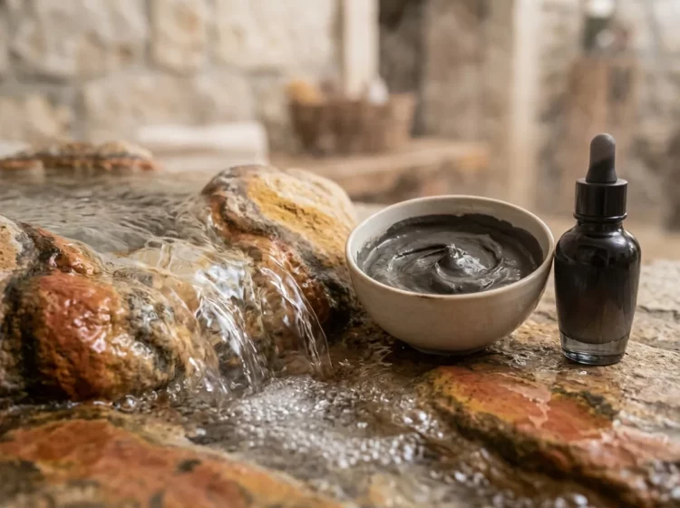 Barro terapéutico junto a agua termal y producto natural