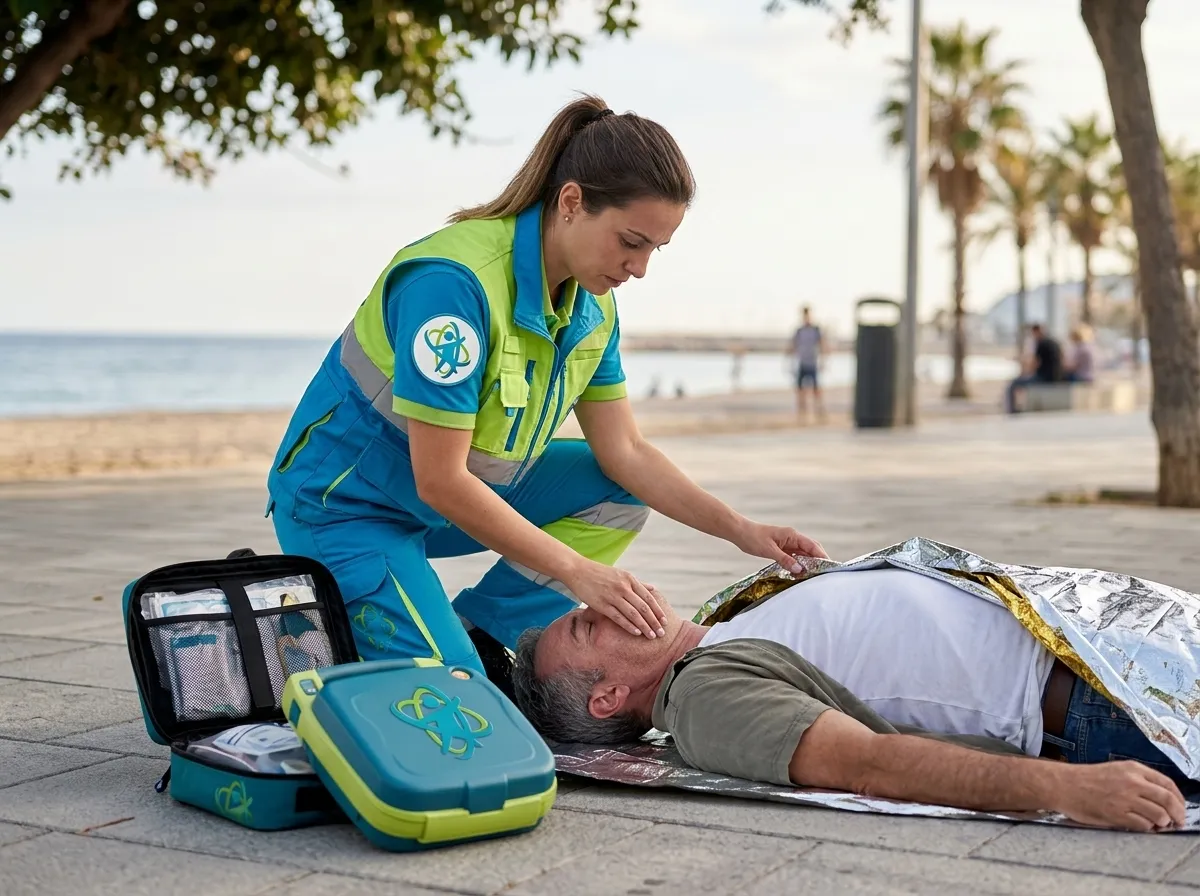 Profesional utilizando mascarilla de ventilación sobre maniquí de entrenamiento