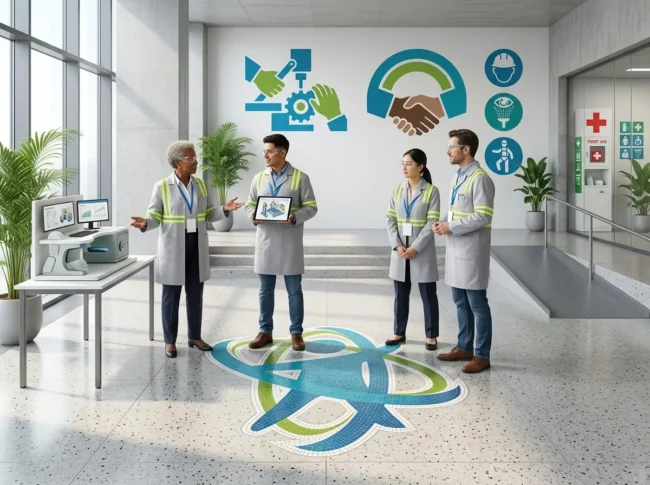 Profesionales trabajando en laboratorio durante una formación de prevención de riesgos laborales
