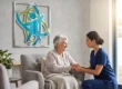 Profesional de enfermería atendiendo a un paciente de edad avanzada en una habitación hospitalaria.