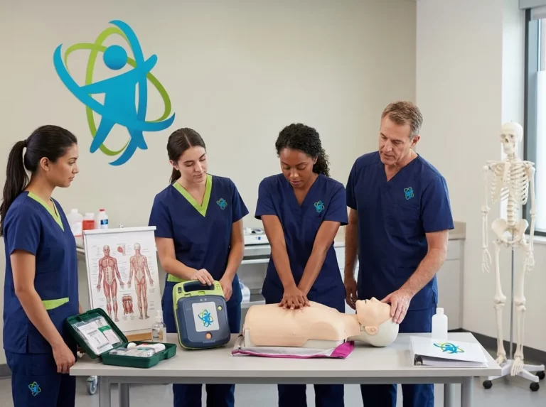 Alumna realizando maniobras de reanimación cardiopulmonar sobre maniquí durante un curso sanitario