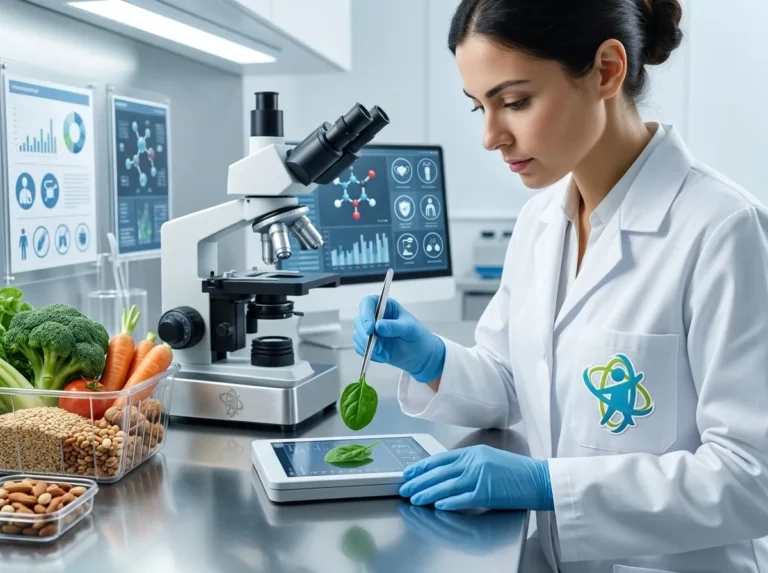 Profesional realizando análisis de muestras alimentarias con equipamiento especializado