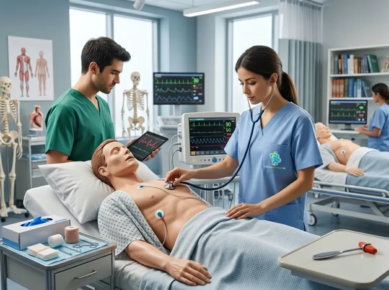 Alumnos practicando reanimación cardiopulmonar y ventilación manual sobre maniquí